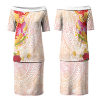 Japanese and Hawaiian Culture Fusion Family Matching Puletasi and Hawaiian Shirt Irezumi with Turtles and Lei Kakau Pattern Sunset Vibe LT03 Mom's Dress Multicolor - Polynesian Pride