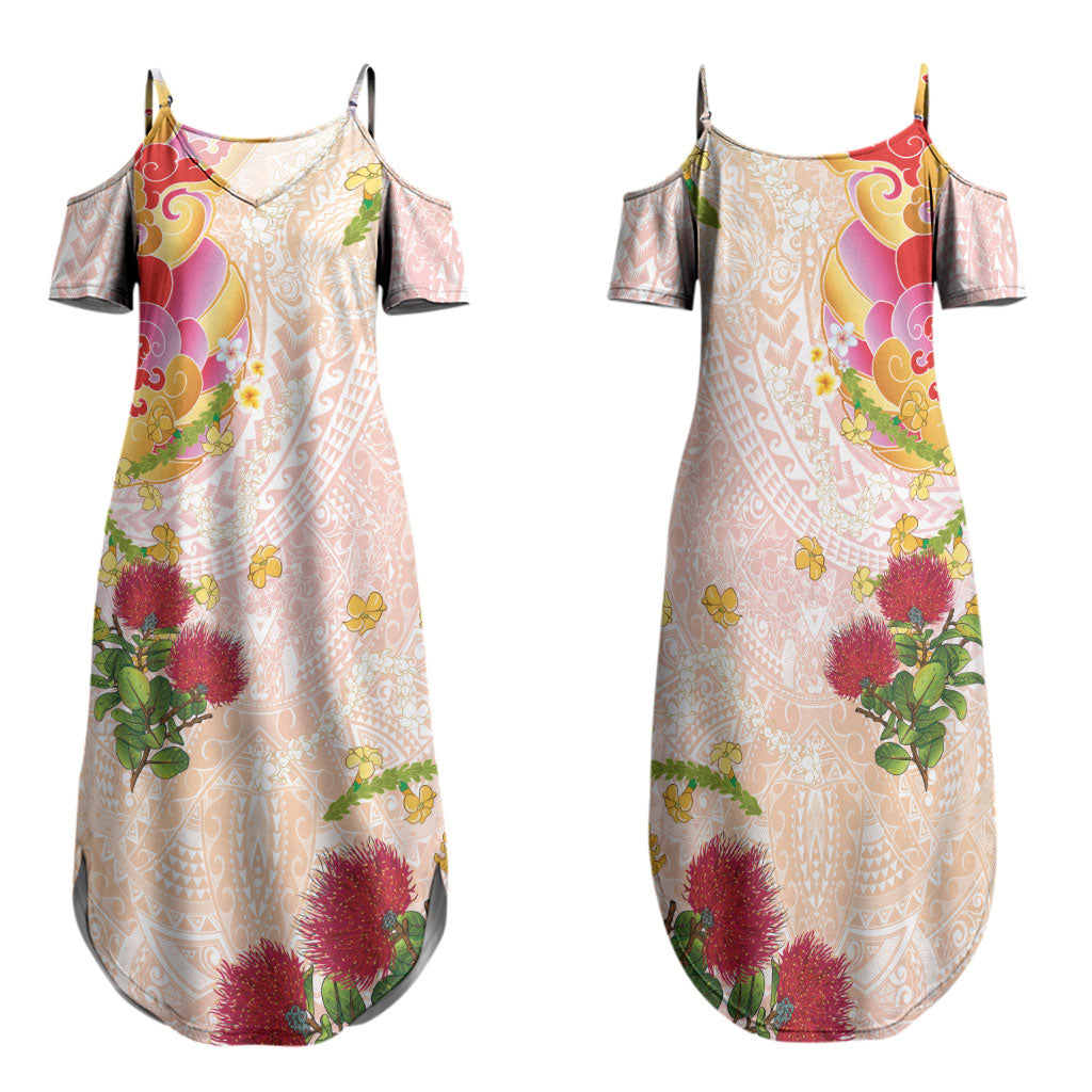 Japanese and Hawaiian Culture Fusion Family Matching Summer Maxi Dress and Hawaiian Shirt Irezumi with Turtles and Lei Kakau Pattern Sunset Vibe LT03 Mom's Dress Multicolor - Polynesian Pride