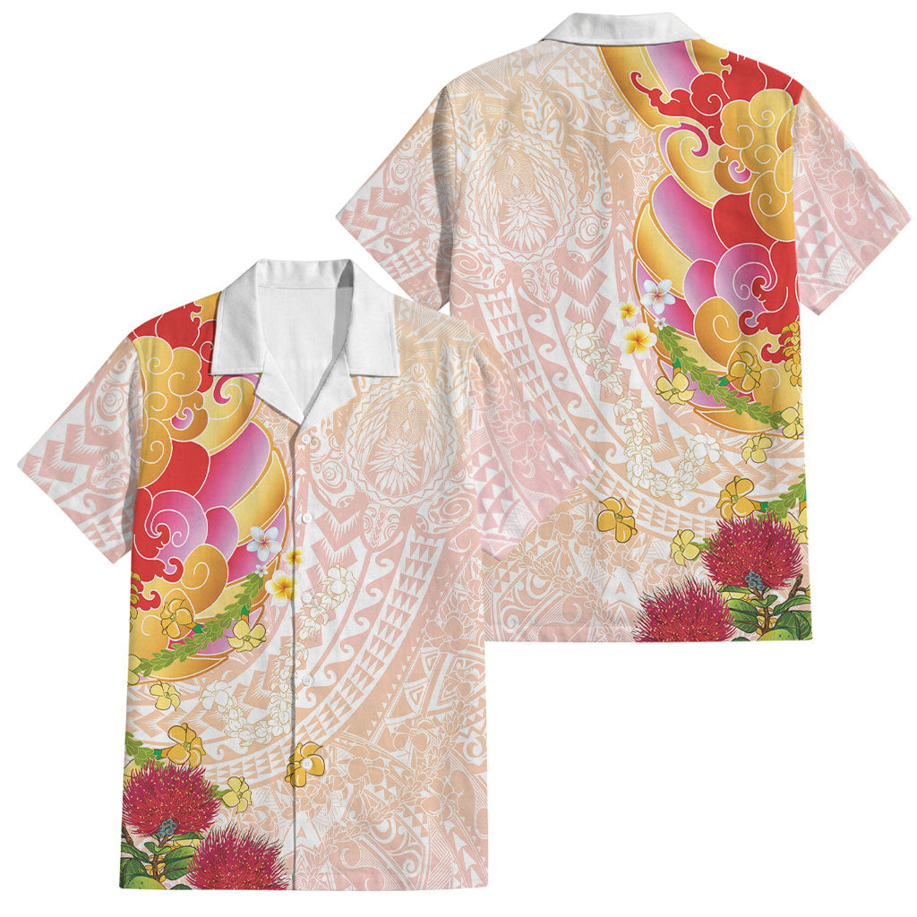 Japanese and Hawaiian Culture Fusion Family Matching Summer Maxi Dress and Hawaiian Shirt Irezumi with Turtles and Lei Kakau Pattern Sunset Vibe LT03 Dad's Shirt - Short Sleeve Multicolor - Polynesian Pride