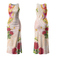 Japanese and Hawaiian Culture Fusion Family Matching Tank Maxi Dress and Hawaiian Shirt Irezumi with Turtles and Lei Kakau Pattern Sunset Vibe LT03 Mom's Dress Multicolor - Polynesian Pride