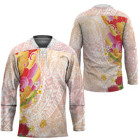 Japanese and Hawaiian Culture Fusion Hockey Jersey Irezumi with Turtles and Lei Kakau Pattern Sunset Vibe LT03 - Polynesian Pride
