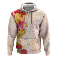 Japanese and Hawaiian Culture Fusion Hoodie Irezumi with Turtles and Lei Kakau Pattern Sunset Vibe LT03 Zip Hoodie Multicolor - Polynesian Pride