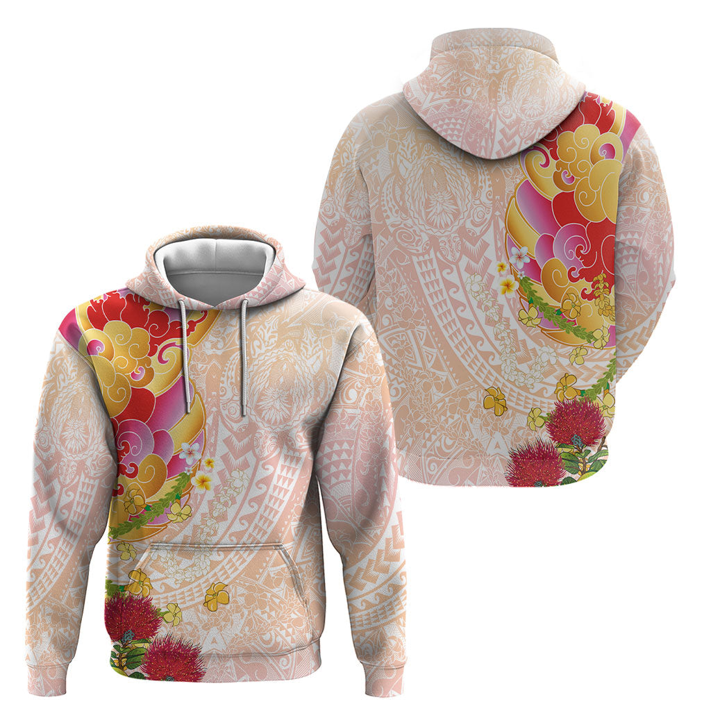 Japanese and Hawaiian Culture Fusion Hoodie Irezumi with Turtles and Lei Kakau Pattern Sunset Vibe LT03 - Polynesian Pride
