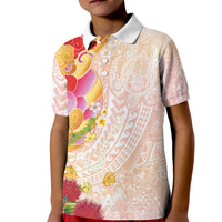 Japanese and Hawaiian Culture Fusion Kid Polo Shirt Irezumi with Turtles and Lei Kakau Pattern Sunset Vibe LT03 Kid Multicolor - Polynesian Pride