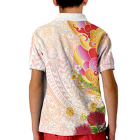 Japanese and Hawaiian Culture Fusion Kid Polo Shirt Irezumi with Turtles and Lei Kakau Pattern Sunset Vibe LT03 - Polynesian Pride