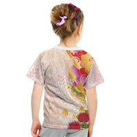 Japanese and Hawaiian Culture Fusion Kid T Shirt Irezumi with Turtles and Lei Kakau Pattern Sunset Vibe LT03 - Polynesian Pride