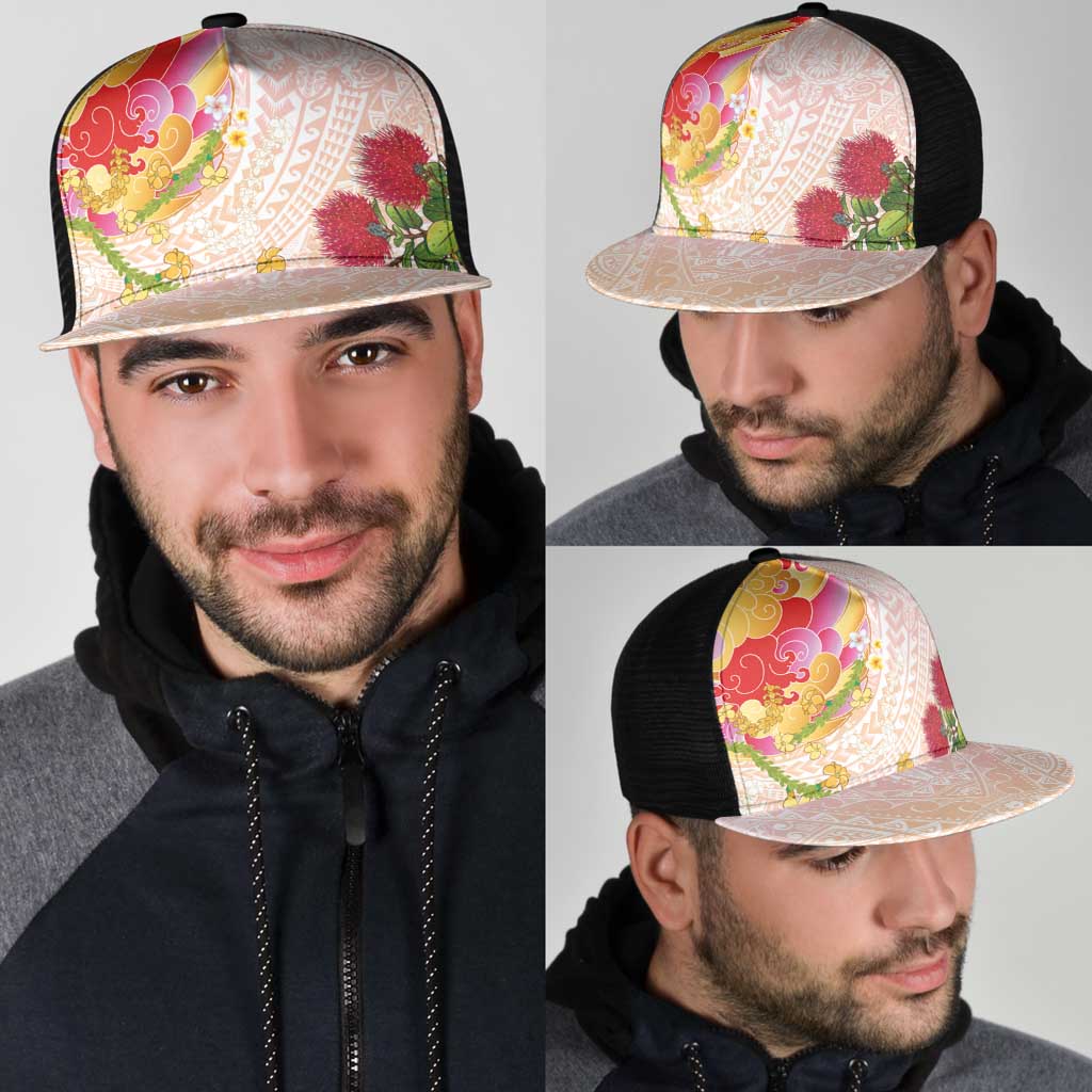 Japanese and Hawaiian Culture Fusion Mesh Trucker Cap Irezumi with Turtles and Lei Kakau Pattern Sunset Vibe LT03 - Polynesian Pride