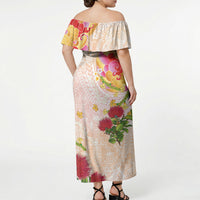 Japanese and Hawaiian Culture Fusion Off Shoulder Maxi Dress Irezumi with Turtles and Lei Kakau Pattern Sunset Vibe LT03 - Polynesian Pride
