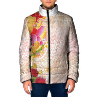Japanese and Hawaiian Culture Fusion Padded Jacket Irezumi with Turtles and Lei Kakau Pattern Sunset Vibe LT03 Men Multicolor - Polynesian Pride