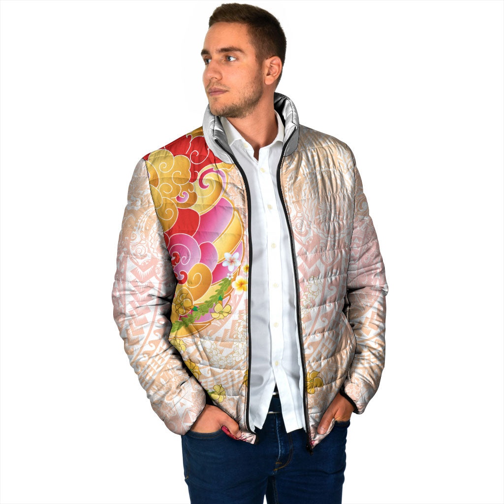 Japanese and Hawaiian Culture Fusion Padded Jacket Irezumi with Turtles and Lei Kakau Pattern Sunset Vibe LT03 - Polynesian Pride