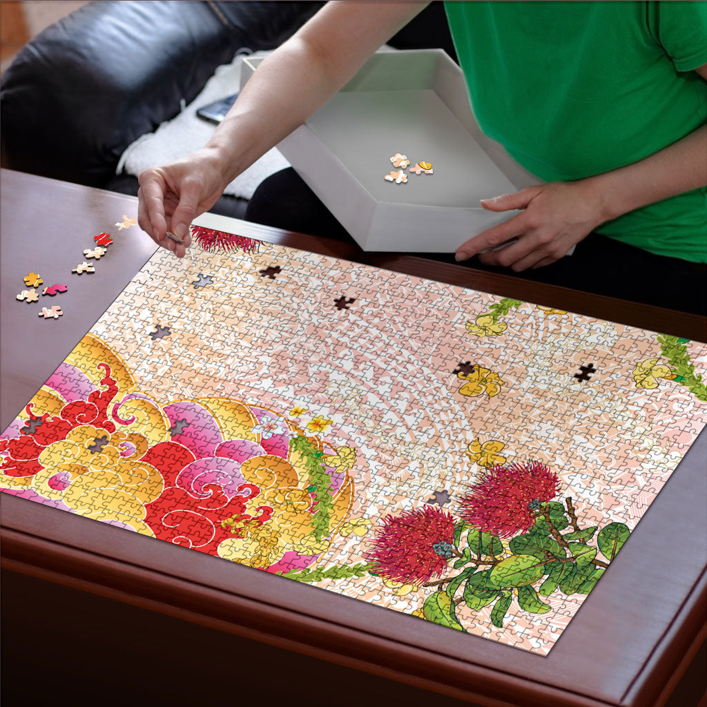 Japanese and Hawaiian Culture Fusion Puzzle Irezumi with Turtles and Lei Kakau Pattern Sunset Vibe LT03 - Polynesian Pride