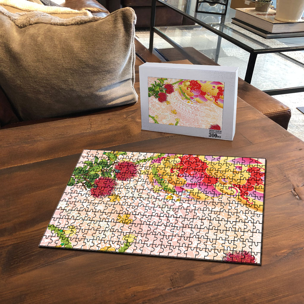 Japanese and Hawaiian Culture Fusion Puzzle Irezumi with Turtles and Lei Kakau Pattern Sunset Vibe LT03 - Polynesian Pride