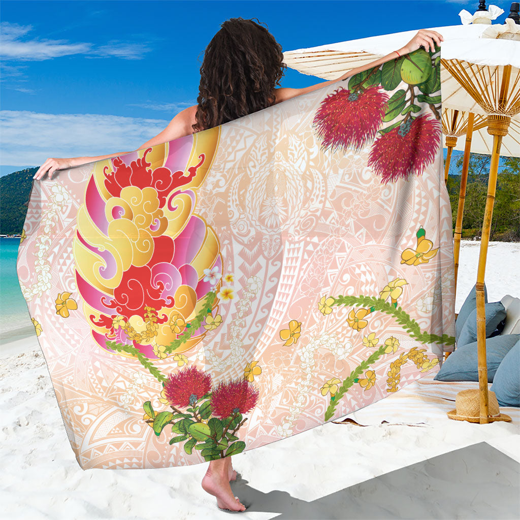 Japanese and Hawaiian Culture Fusion Sarong Irezumi with Turtles and Lei Kakau Pattern Sunset Vibe