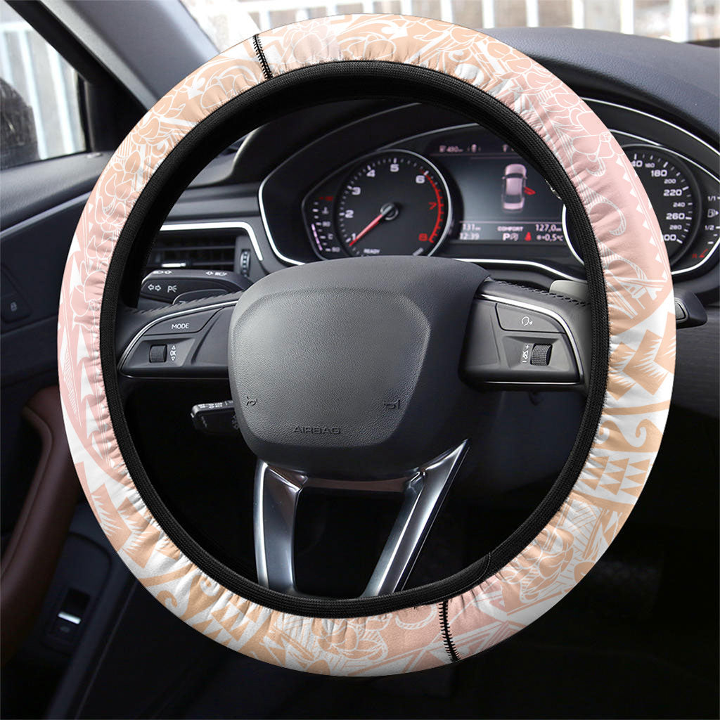 Japanese and Hawaiian Culture Fusion Steering Wheel Cover Irezumi with Turtles and Lei Kakau Pattern Sunset Vibe LT03 - Polynesian Pride