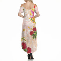 Japanese and Hawaiian Culture Fusion Summer Maxi Dress Irezumi with Turtles and Lei Kakau Pattern Sunset Vibe LT03 - Polynesian Pride