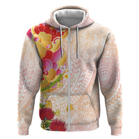 Japanese and Hawaiian Culture Fusion Zip Hoodie Irezumi with Turtles and Lei Kakau Pattern Sunset Vibe LT03 Zip Hoodie Multicolor - Polynesian Pride