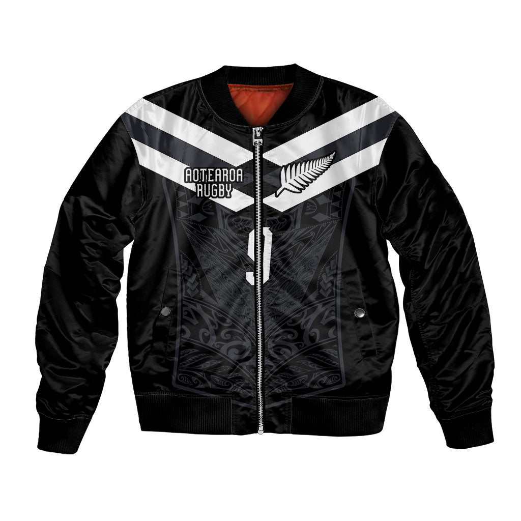 Aotearoa Rugby Custom Bomber Jacket Maori Tribal Motifs Stripes-Sporty Style LT03 Unisex Black - Polynesian Pride
