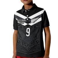 Aotearoa Rugby Custom Kid Polo Shirt Maori Tribal Motifs Stripes-Sporty Style LT03 Kid Black - Polynesian Pride