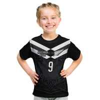 Aotearoa Rugby Custom Kid T Shirt Maori Tribal Motifs Stripes-Sporty Style LT03 Black - Polynesian Pride