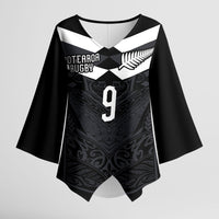 Aotearoa Rugby Custom Kimono Sleeve Blouse Maori Tribal Motifs Stripes-Sporty Style LT03 Female Black - Polynesian Pride