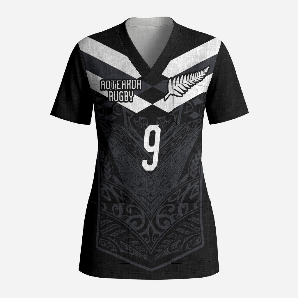 Aotearoa Rugby Custom Scrub Top Maori Tribal Motifs Stripes-Sporty Style