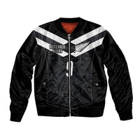 Aotearoa Rugby Custom Sleeve Zip Bomber Jacket Maori Tribal Motifs Stripes-Sporty Style LT03 Unisex Black - Polynesian Pride
