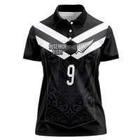 Aotearoa Rugby Custom Women Polo Shirt Maori Tribal Motifs Stripes-Sporty Style LT03 Female Black - Polynesian Pride