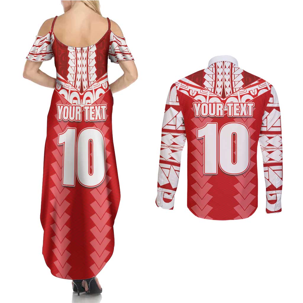 Custom Tahiti Football Polynesian Pattern Couples Matching Summer Maxi Dress and Long Sleeve Button Shirt