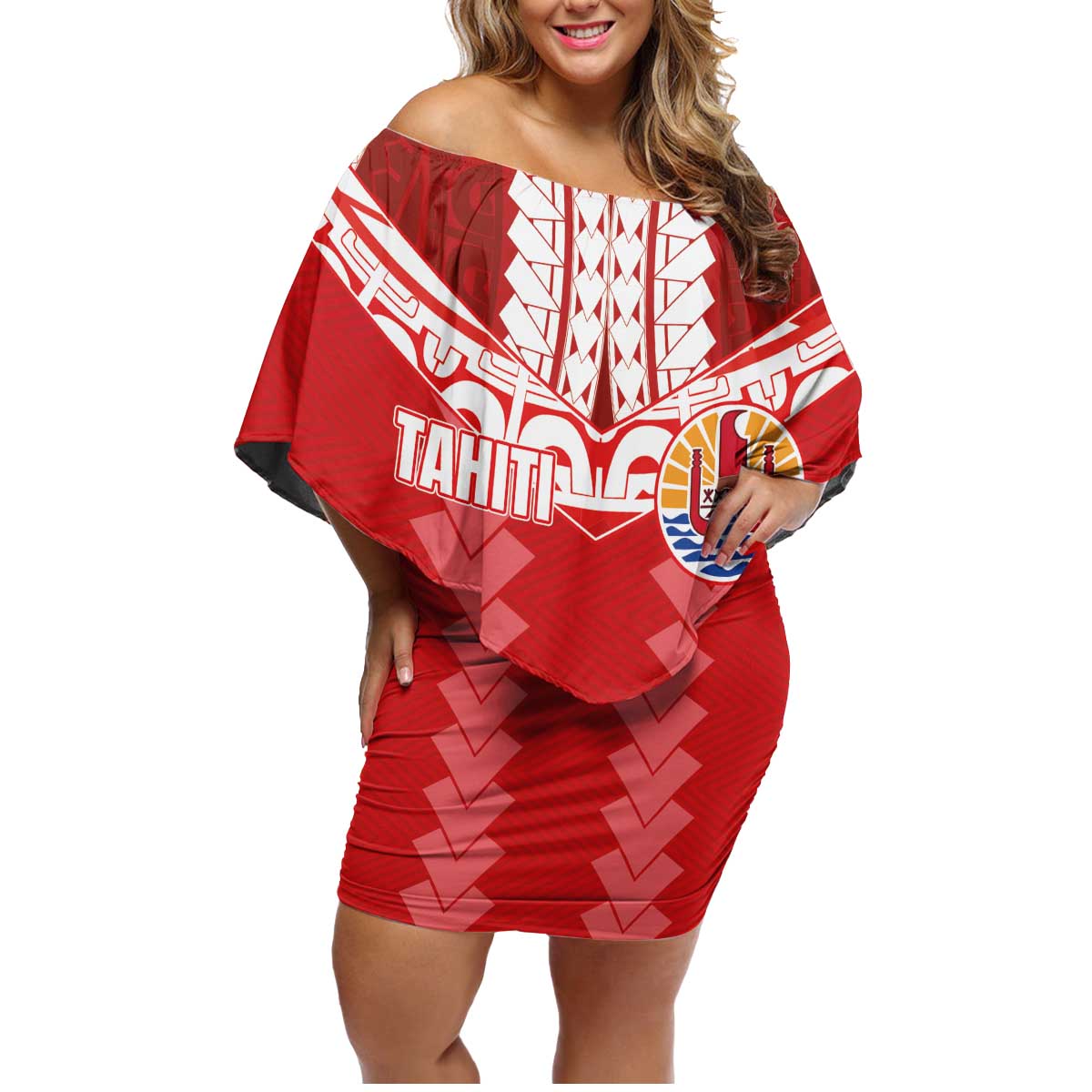 Custom Tahiti Football Polynesian Pattern Family Matching Off Shoulder Short Dress and Hawaiian Shirt