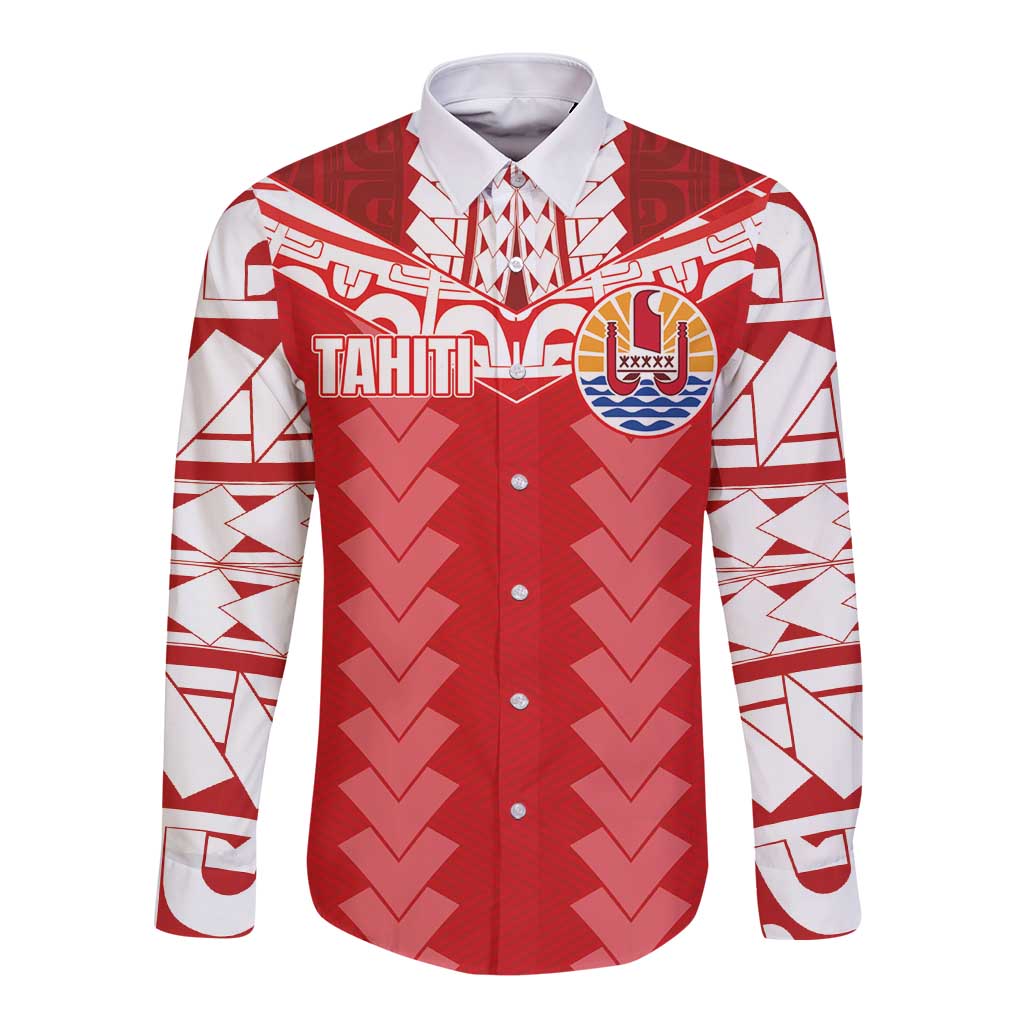 Custom Tahiti Football Polynesian Pattern Long Sleeve Button Shirt