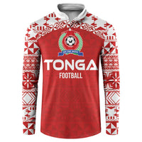 Custom Tonga Football Ngatu Tribal Tattoo Button Sweatshirt LT03 Red - Polynesian Pride