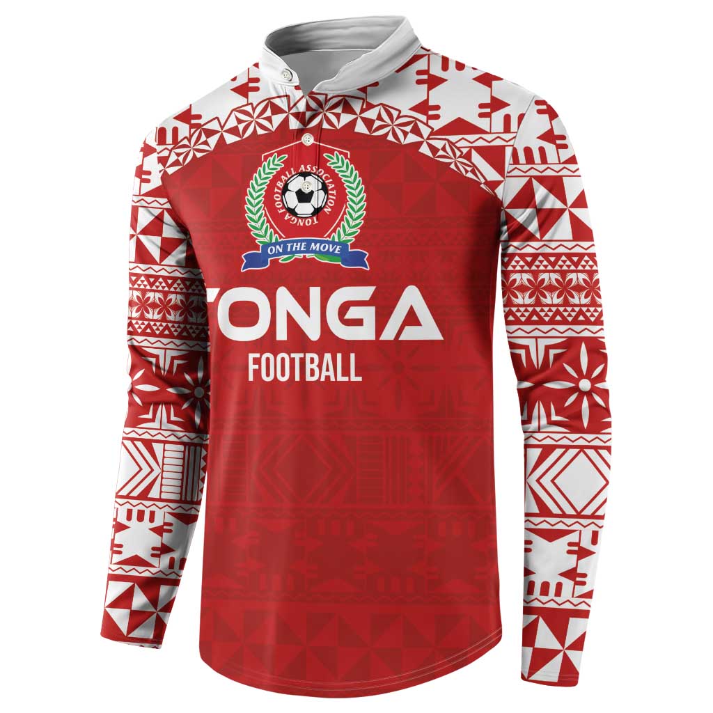 Custom Tonga Football Ngatu Tribal Tattoo Button Sweatshirt LT03 - Polynesian Pride