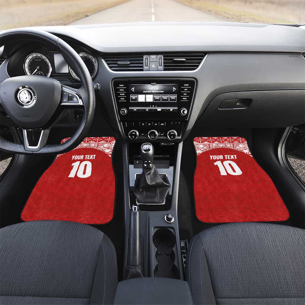 Custom Tonga Football Ngatu Tribal Tattoo Car Mats LT03 Set 2pcs - Front Red - Polynesian Pride