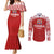 Custom Tonga Football Ngatu Tribal Tattoo Couples Matching Mermaid Dress and Long Sleeve Button Shirt