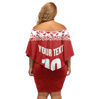 Custom Tonga Football Ngatu Tribal Tattoo Family Matching Off Shoulder Short Dress and Hawaiian Shirt