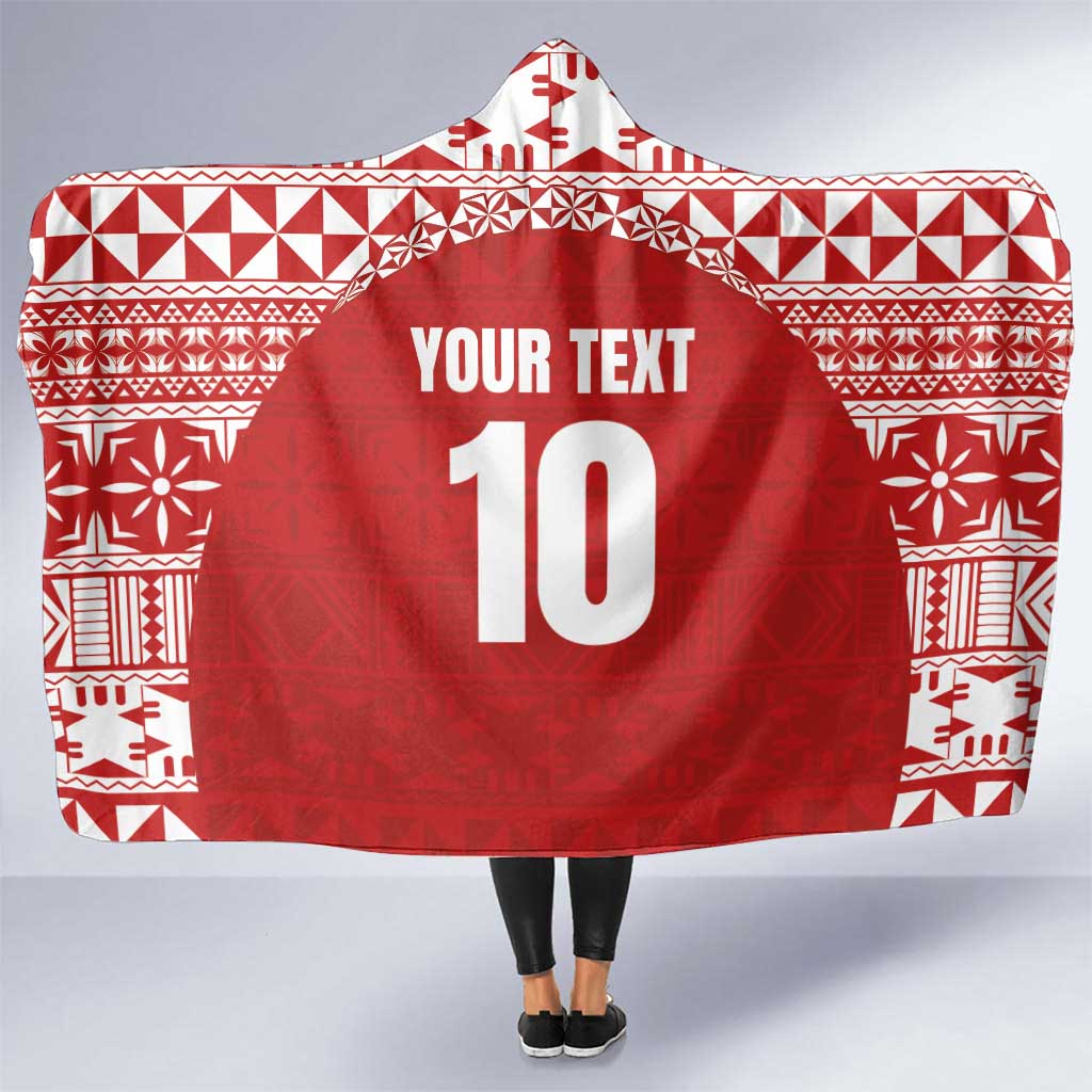 Custom Tonga Football Ngatu Tribal Tattoo Hooded Blanket LT03 One Size Red - Polynesian Pride