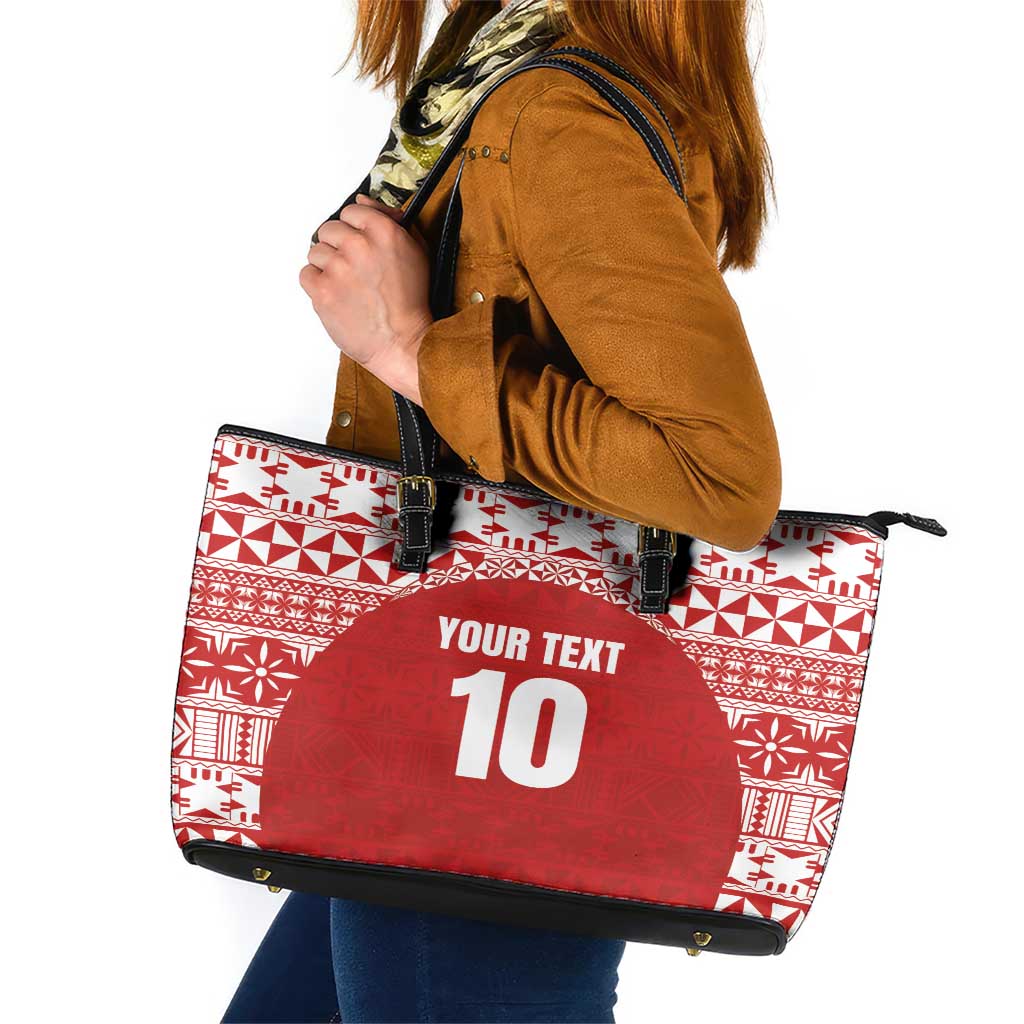 Custom Tonga Football Ngatu Tribal Tattoo Leather Tote Bag LT03 Red - Polynesian Pride
