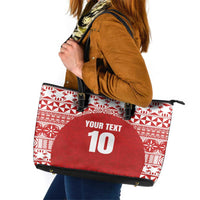 Custom Tonga Football Ngatu Tribal Tattoo Leather Tote Bag LT03 Red - Polynesian Pride
