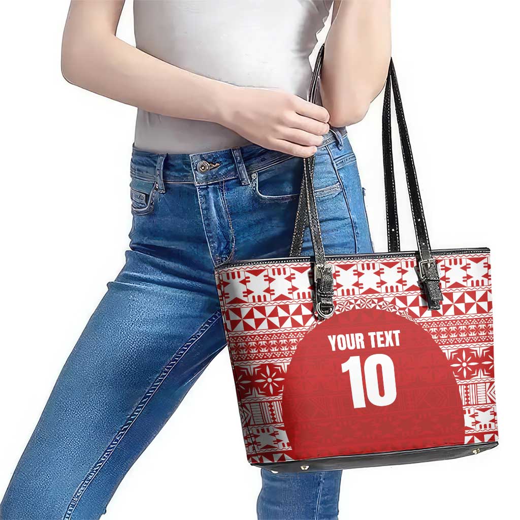 Custom Tonga Football Ngatu Tribal Tattoo Leather Tote Bag LT03 - Polynesian Pride