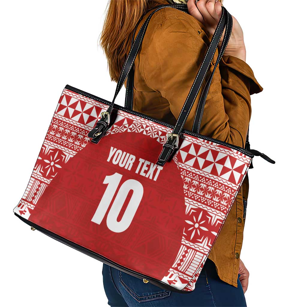 Custom Tonga Football Ngatu Tribal Tattoo Leather Tote Bag LT03 - Polynesian Pride