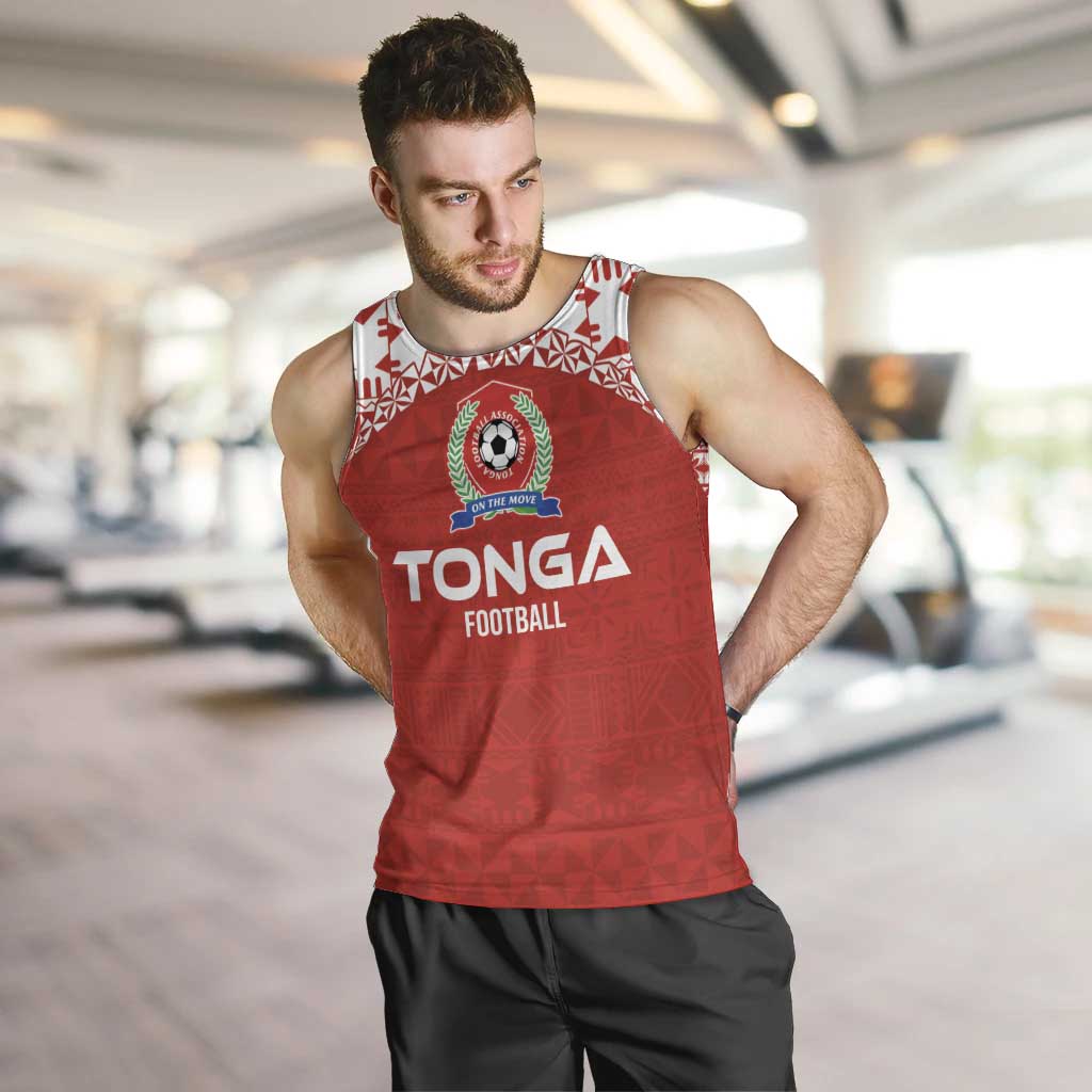 Custom Tonga Football Ngatu Tribal Tattoo Men Tank Top LT03 Red - Polynesian Pride