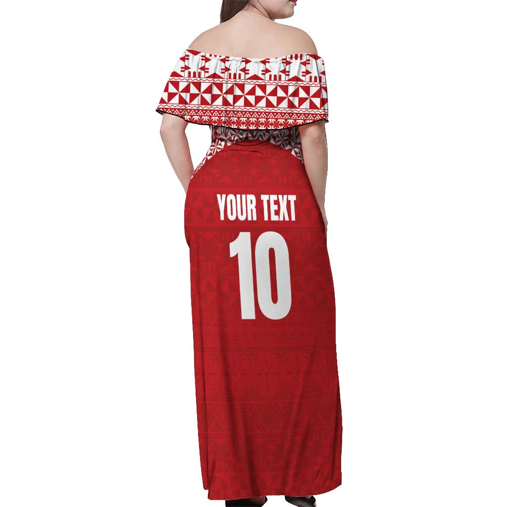 Custom Tonga Football Ngatu Tribal Tattoo Off Shoulder Maxi Dress