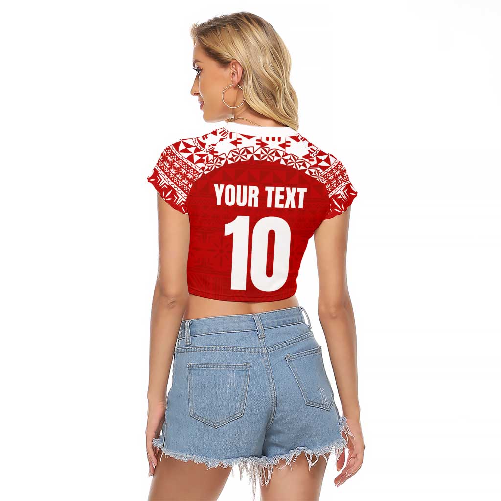 Custom Tonga Football Ngatu Tribal Tattoo Raglan Cropped T Shirt LT03 - Polynesian Pride