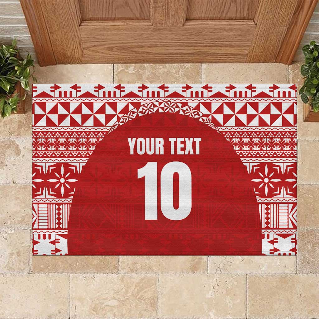 Custom Tonga Football Ngatu Tribal Tattoo Rubber Doormat LT03 Red - Polynesian Pride