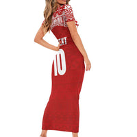 Custom Tonga Football Ngatu Tribal Tattoo Short Sleeve Bodycon Dress