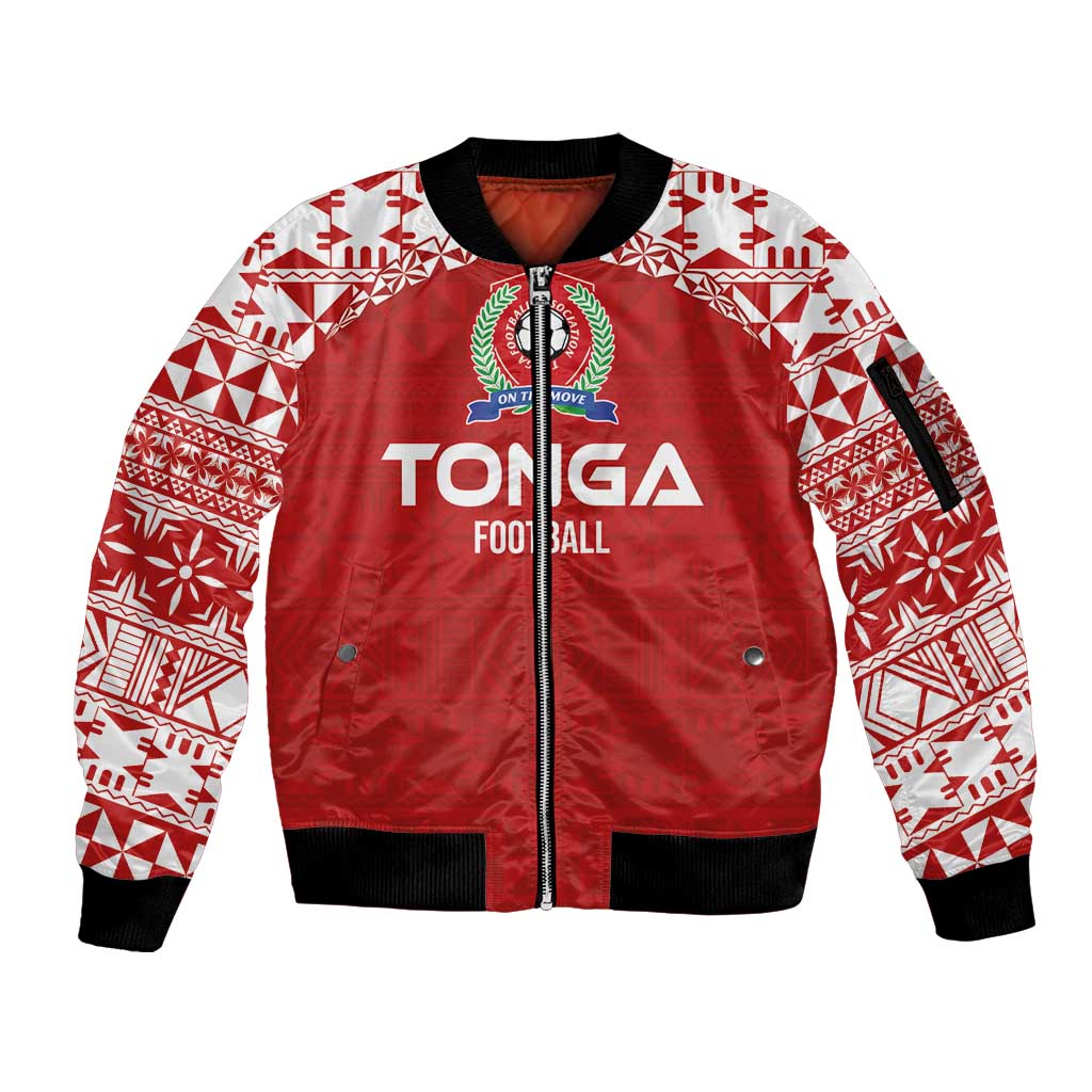 Custom Tonga Football Ngatu Tribal Tattoo Sleeve Zip Bomber Jacket