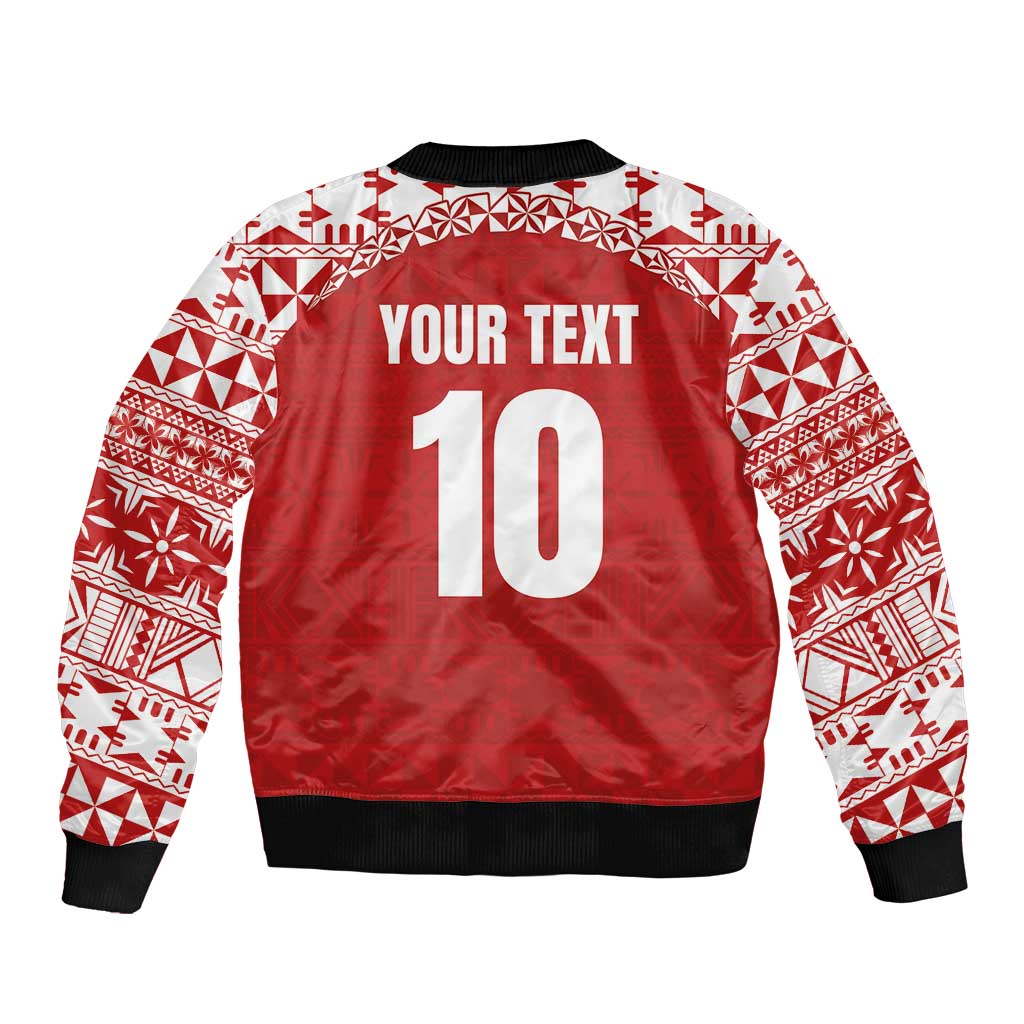 Custom Tonga Football Ngatu Tribal Tattoo Sleeve Zip Bomber Jacket