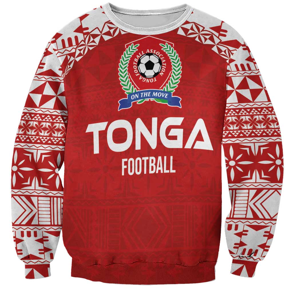 Custom Tonga Football Ngatu Tribal Tattoo Sweatshirt LT03 Unisex Red - Polynesian Pride