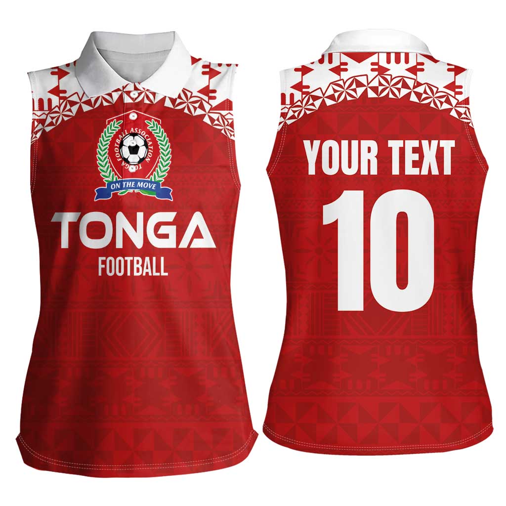 Custom Tonga Football Ngatu Tribal Tattoo Women Sleeveless Polo Shirt