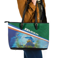 Marshall Islands Kwajalein Atoll Leather Tote Bag Polynesian Pattern and Undersea Animals